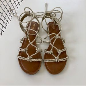 Missimo | Gold Gladiator Lace Up Sandals